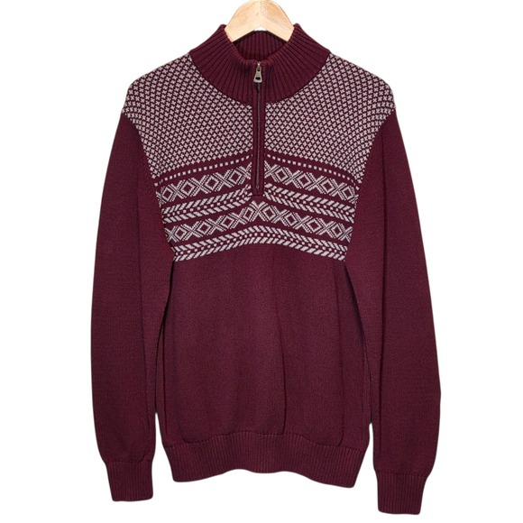 Original Weatherproof Vintage Other - Weatherproof Vintage Holiday Sweater Mens L Burgundy Fair‎ Isle 1/4 Zip Preppy